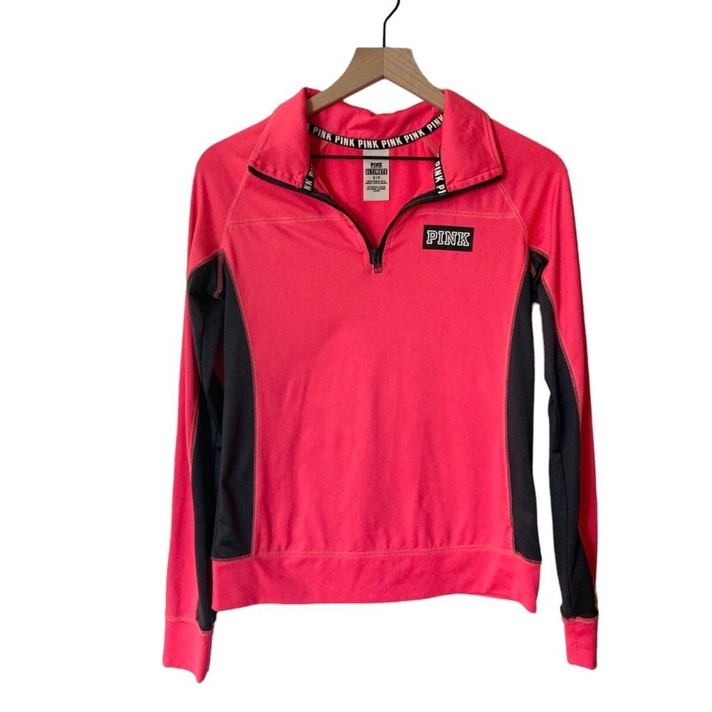 PINK Ultimate Athletic Top Neon Pink Black Size Small Long Sleeve 1/4 Zip - Picture 1 of 6